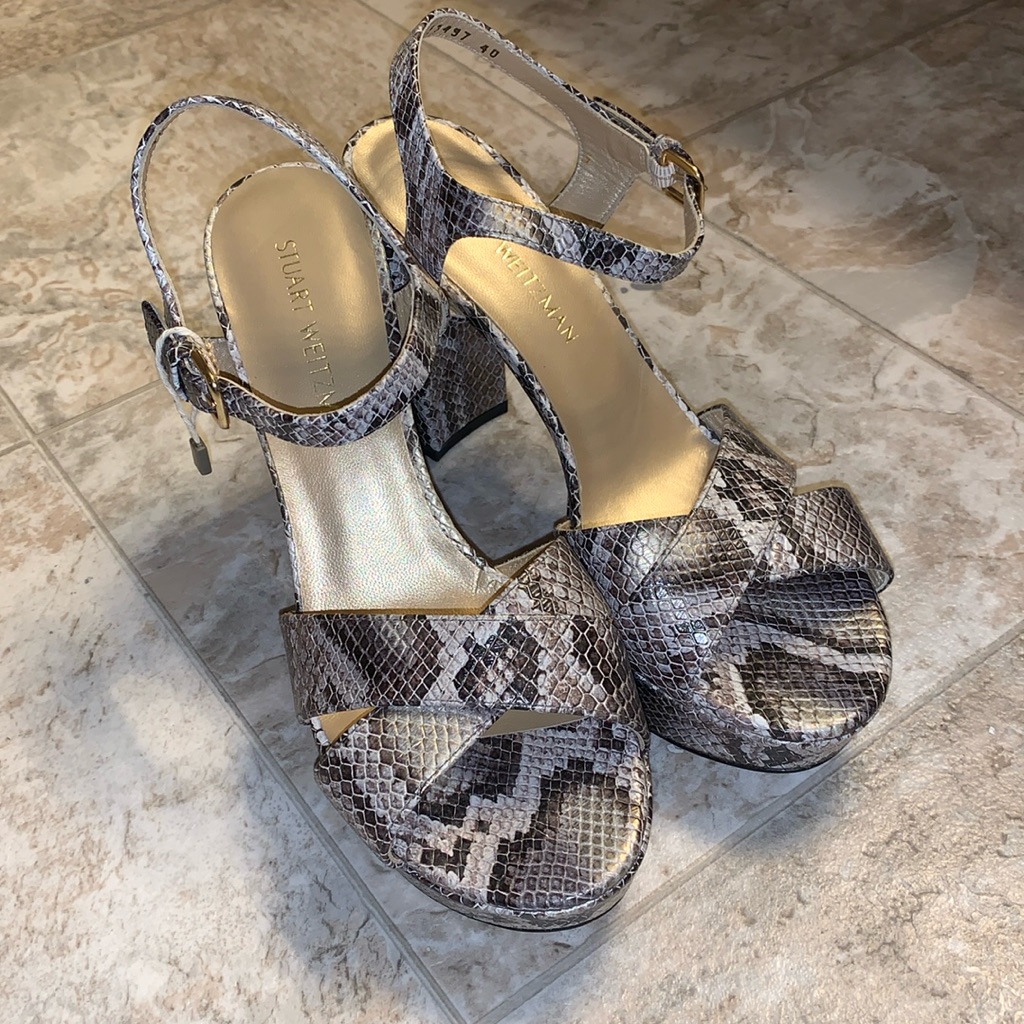 Stuart Weitzman Snake Print Metallic Platform Heels Pumps